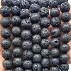 Lava 10mm natural black beads on 38-40cm string
