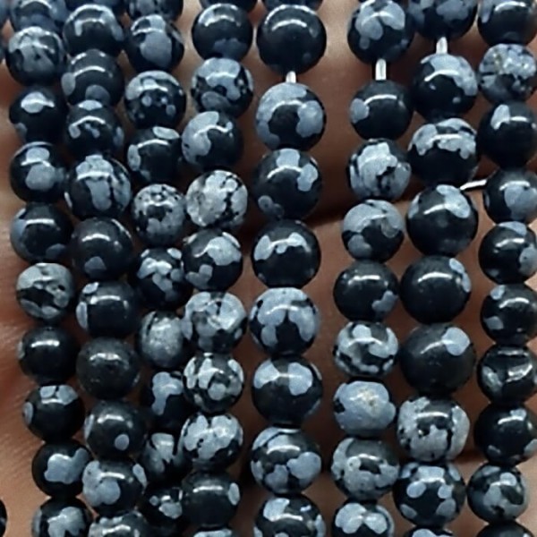 Snowflake Obsidian 8mm natural stone beads 38-40cm strand