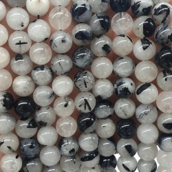 Tourmalinated Quartz 8mm natural stone beads 38-40cm strand