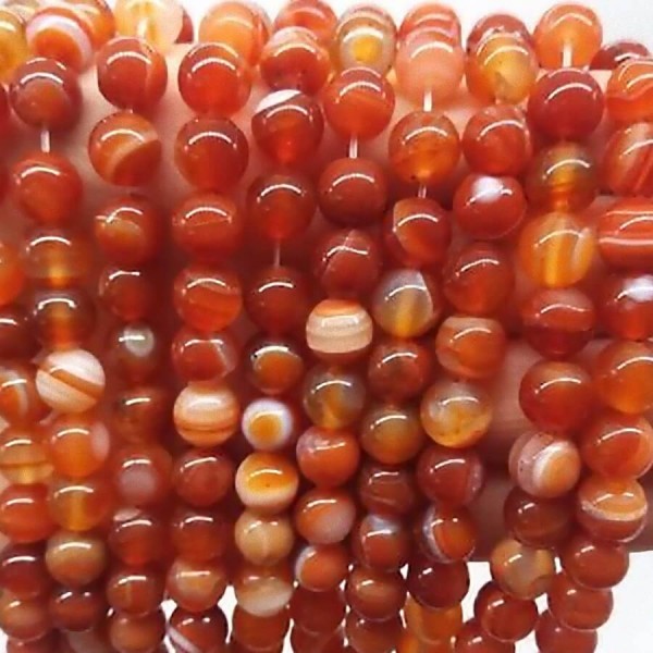 Karneols 8mm apaļu akmens pērļu virtene 38-40cm 