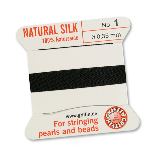 100% Natural Silk thread w/needle Black Nr.1 - 0.35mm