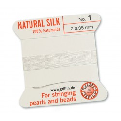 100% Dabīgā zīda aukla ar adatu Balts Nr.1 - 0.35mm 