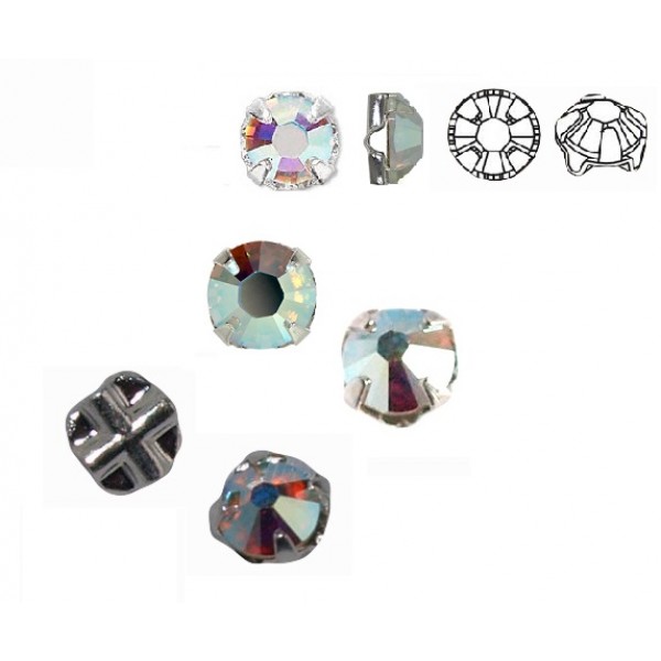 Crystal AB F SS16 Silver Brushed SWAROVSKI 53102 Rose Montees (x10)