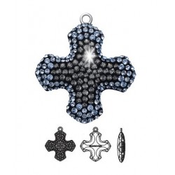 SWAROVSKI Pavé Greek Cross Pendant 26mm Light Sapphire/Crystal Silver Night (x1)