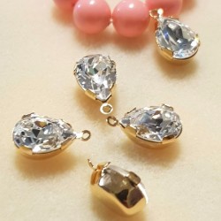 4320 14x10mm Crystal F Pear shape Fancy stone in setting w/loop, gold plt (x1)