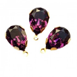 4320 14x10mm Amethyst F Pear shape Fancy stone in setting w/loop, gold plt (x1)