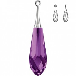 44mm Amethyst Pure Drop Pendant (half hole)-Rhodium trumpet cap (x1)