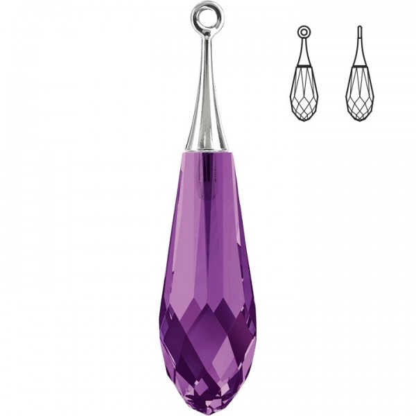 44mm Amethyst Pure Drop Pendant (half hole)-Rhodium trumpet cap (x1)