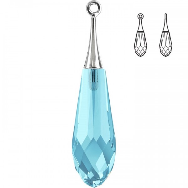 44mm Aquamarine Pure Drop Pendant (half hole)-Rhodium trumpet cap (x1)