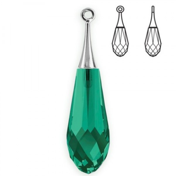 Emerald Pure Drop Pendant 44mm Rhodium trumpet cap (x1)