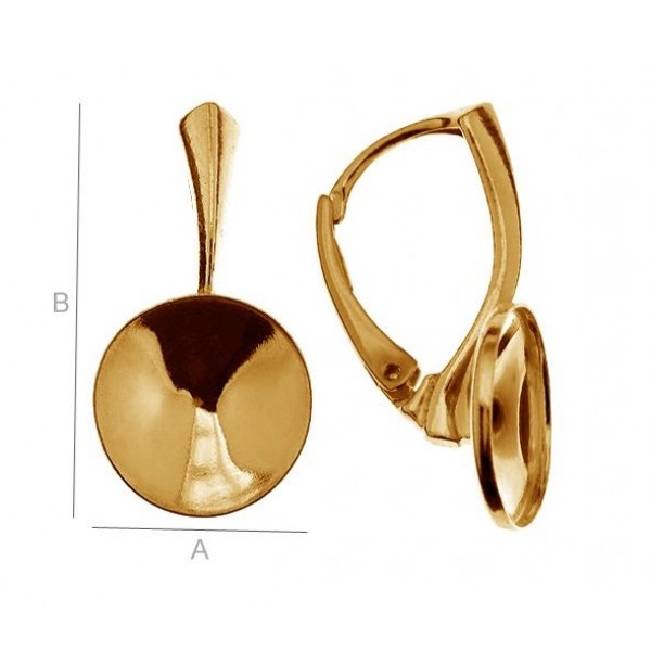 0.4um 24K gold plated Leverback w/ setting for 14mm SWAROVSKI 1122 Rivoli, Sterling Silver AG-925 (x2)