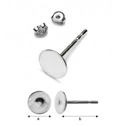 Earring studs with 6mm flat disc & guards, Sterling Silver AG-925 (x2)