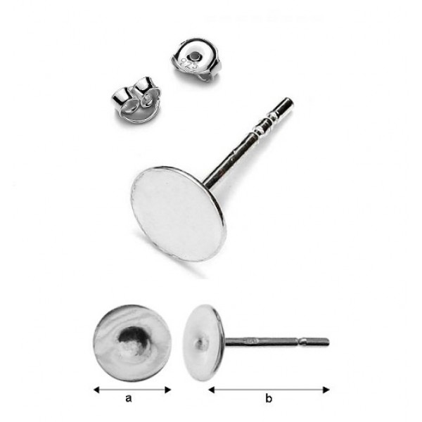 Earring studs with 4mm flat disc & guards, Sterling Silver AG-925 (x2)