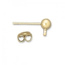 Earring post with 4mm ball, surgical steel, gold plated (x2)