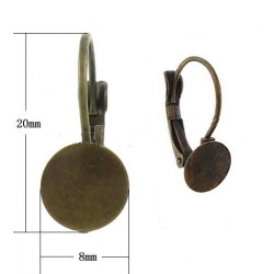 Lever Back Earring Component for 8mm flat backs, antique bronze plated (x2)