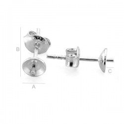 Ear stud with setting for 6-8mm pearls, Sterling Silver AG-925 (x2)