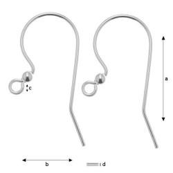 23mm Ear wire, Sterling silver (x2)