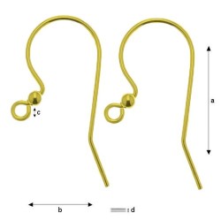 24K gold 0,4um 23mm Ear wire, Sterling silver (x2)