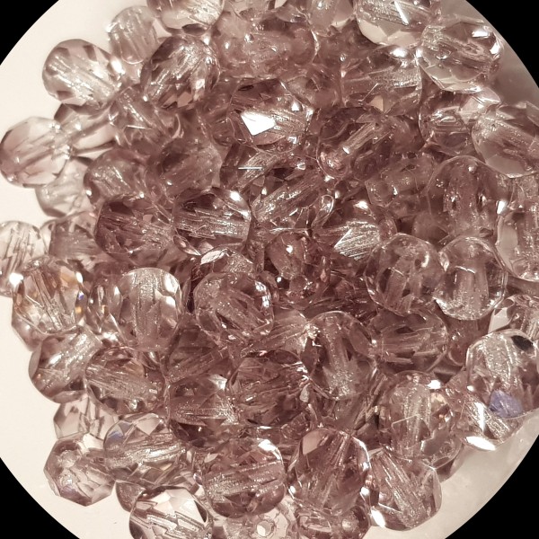 6mm Lt.Amethyst/Crystal Czech Fire-polished (x10)