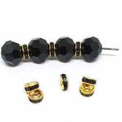 6mm Starplika ar stikla kristāliņiem BLACK zelta krāsas metālā (x1)