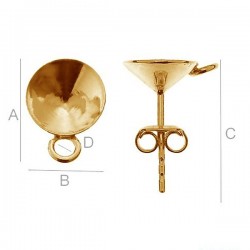 0.4um 24K Gold Ear post w/ setting & loop for 8mm SWAROVSKI 1088 Xirius Chaton, Sterling Silver AG-925 (x2)