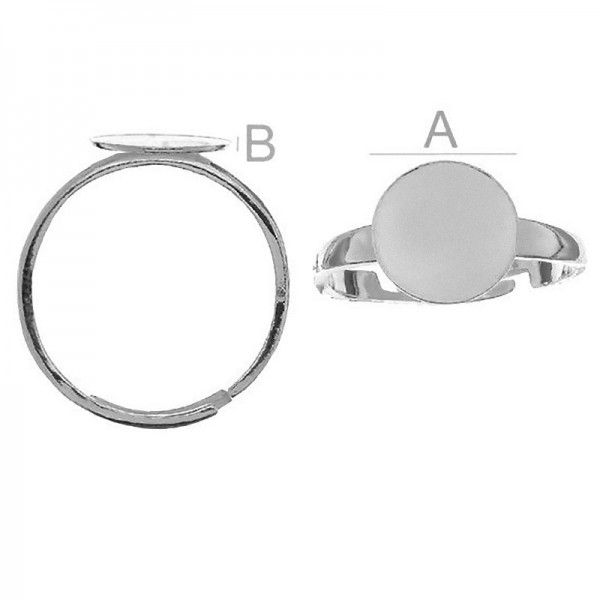 Adjustable ring w/10mm flat disc, Sterling silver (x1)
