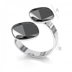Adjustable ring w/bezels for two 10mm SWAROVSKI 4470 Cushions, Sterling silver (x1)