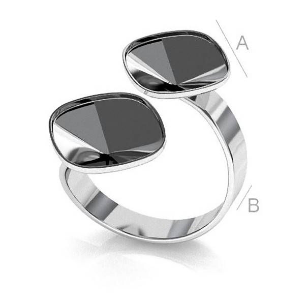 Adjustable ring w/bezels for two 10mm SWAROVSKI 4470 Cushions, Sterling silver (x1)