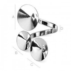 Adjustable ring w/bezels for 12-14-16mm SWAROVSKI 1122 Rivoli, Sterling silver (x1)