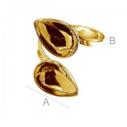 24K gold plated Adjustable ring w/bezels for two 14x10mm SWAROVSKI 4320 Fancy stones, Sterling silver (x1)