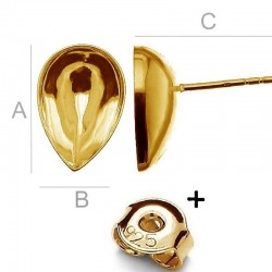 24K gold plated Ear post w/ setting for 14x10mm SWAROVSKI 4320 Fancy stones, AG-925 (x2)
