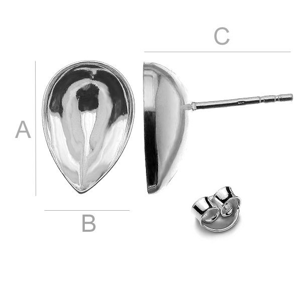 Ear post w/ setting for 14x10mm SWAROVSKI 4320 Fancy stones, AG-925 (x2)