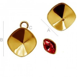 0.4um 24K Vermeil Square Bezel w/loop for 10mm SWAROVSKI 4470 Cushion (x1)