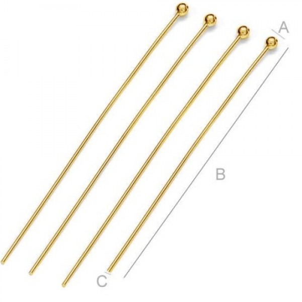 24K zelta 0.4µm 40mm Adata ar bumbiņu, sudraba AG-925 (x1)