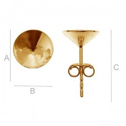 24K gold 0.4um Ear post w/ setting for 8mm SWAROVSKI 1088 Xirius Chaton, AG-925 (x2)