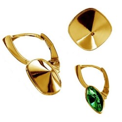 24K gold plated "B" Leverback w/ setting for 10mm 4470 Cushion Fancy stone, Sterling Silver AG-925 (x2)