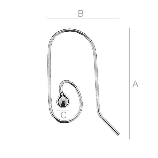 Izliekts āķis ar bumbiņu, sudraba AG-925 (x2)