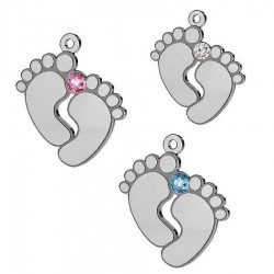 Rhodium plated Pendant for engraving "Baby feet" with SWAROVSKI crystal AG925 (x1)
