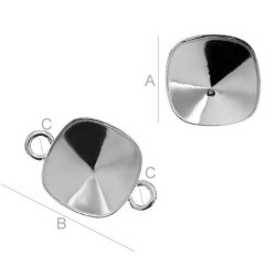 Square Connector w/loops for 10mm SWAROVSKI 4470 Cushion, Sterling Silver AG-925 (x1)