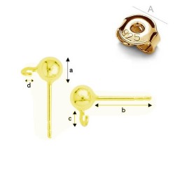 0.4um 24K Gold plated Earring post with 4mm ball & guards, Sterling Silver AG-925 (x2)