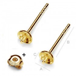 0.4um 24K gold plated Ear studs with setting for 6-8mm pearls, Silver AG-925 (x2)