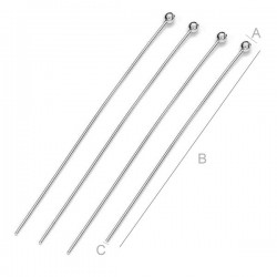 Platinum plated 30mm Ball pin, Sterling Silver AG-925 (x1)