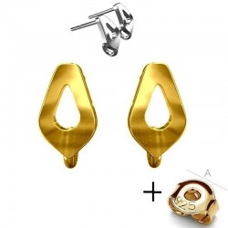 24K Gold plated Earring post rhombus & guards, Sterling Silver AG-925 (x2)