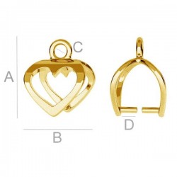 24K gold Heart pendant clasp for SWAROVSKI crystals, Sterling Silver AG-925 (x1)