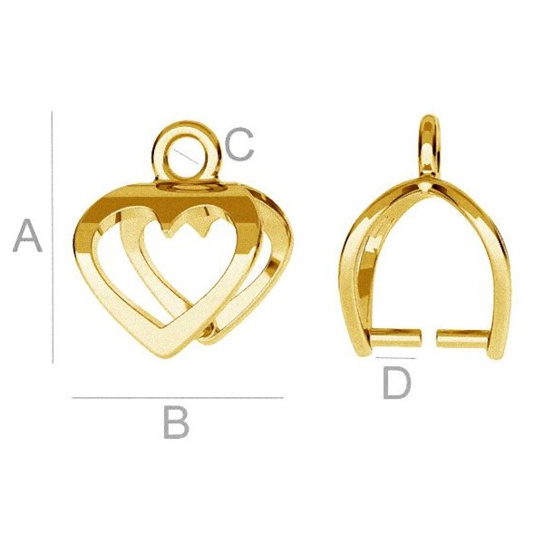 24K gold Heart pendant clasp for SWAROVSKI crystals, Sterling Silver AG-925 (x1)