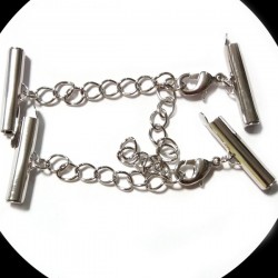 Komplekts - 20mm trubiņas + aizdare + pagarinājuma ķēdīte niķeļa krāsā (x1)